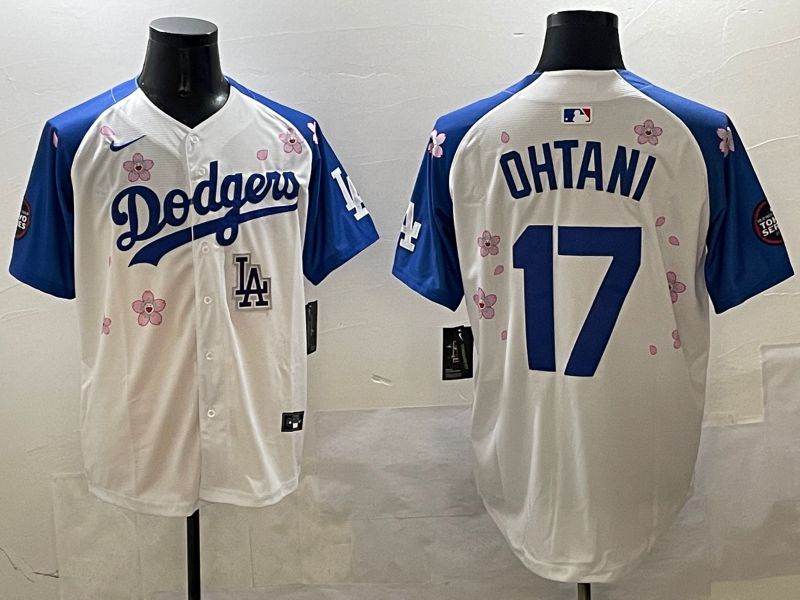 Men Los Angeles Dodgers #17 Ohtani White Blue Sakura Edition 2025 Nike MLB Jersey style 9->los angeles dodgers->MLB Jersey
